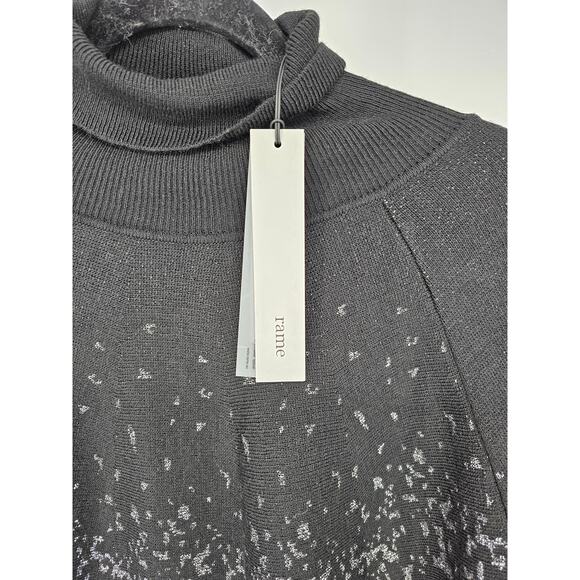 Rame Women's Black & Silver Long Sleeve Turtle Neck Pattern Sweater Size 0 - Picture 3 of 6